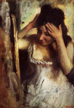 Woman Combing Her Hair before a Mirror